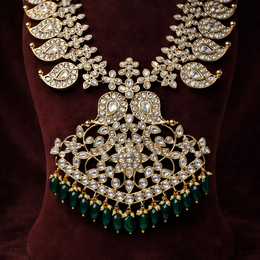 Reversible Mango Mala Haram Design with CZ Polki & 18K Gold Polish