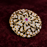 Ruby Diamond Look Floral Hair Clip in 925 Silver with Gold Polish