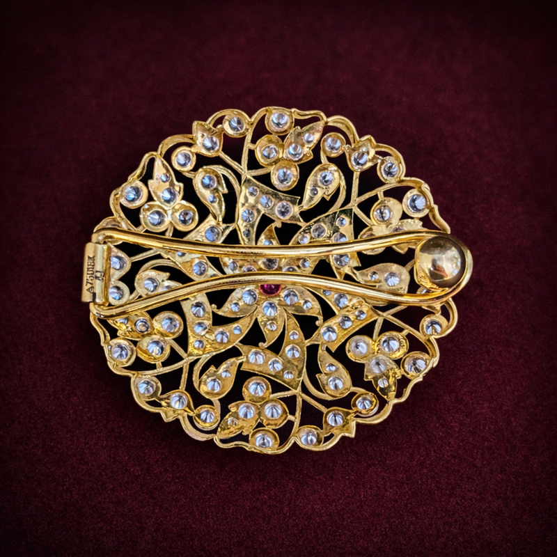 Ruby Diamond Look Floral Hair Clip in 925 Silver with Gold Polish