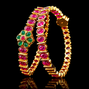Ruby Emerald Openable Kada Bangle with Gold Polish