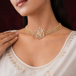 Gold Plated Simulated Diamond Choker Necklace – Starlight Radiance Design
