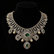Diamond Look Emerald Bridal Statement Necklace in 92.5 Silver