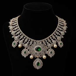 Diamond Look Emerald Bridal Statement Necklace in 92.5 Silver