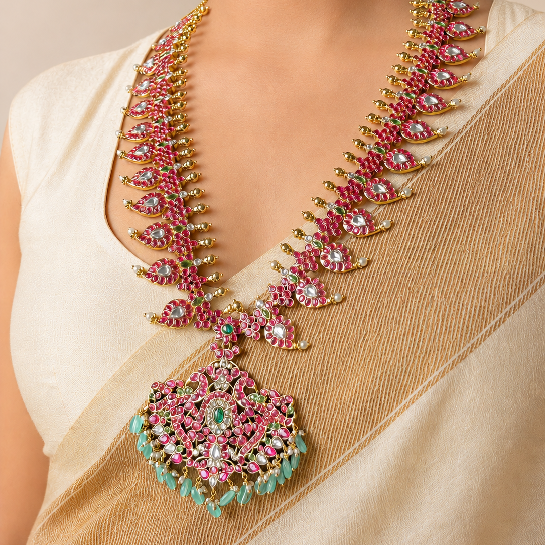 Reversible South Indian Mango Haram Necklace in 92.5 Silver