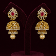 Regal Ruby Diamond Look Jhumka with Pearl Drop
