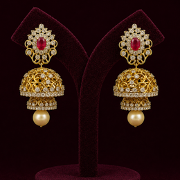 Regal Ruby Diamond Look Jhumka with Pearl Drop
