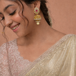 Regal Ruby Diamond Look Jhumka with Pearl Drop
