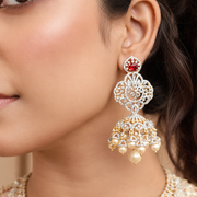 Exquisite Bridal Jhumkas Adorned with Cascading Pearl Drops