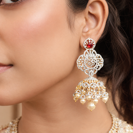 Exquisite Bridal Jhumkas Adorned with Cascading Pearl Drops