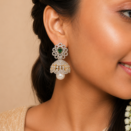 Delicate Small Buttalu South Indian Diamond Look Jhumka Earrings

