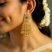 Glowing Gold Ball Jhumka Earrings with Diamond Look