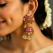 925 Silver Ruby Polki Look Detachable Jhumka Earring Design