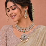 Emerald Peacock Choker Necklace + Earrings SET