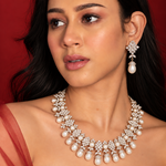 Diamond Floral Pearl Drop Earrings
