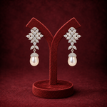 Diamond Floral Pearl Drop Earrings