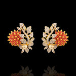 Coral Studs Cocktail Earrings Diamond Look Earrings Studs | South Indian Jewelry