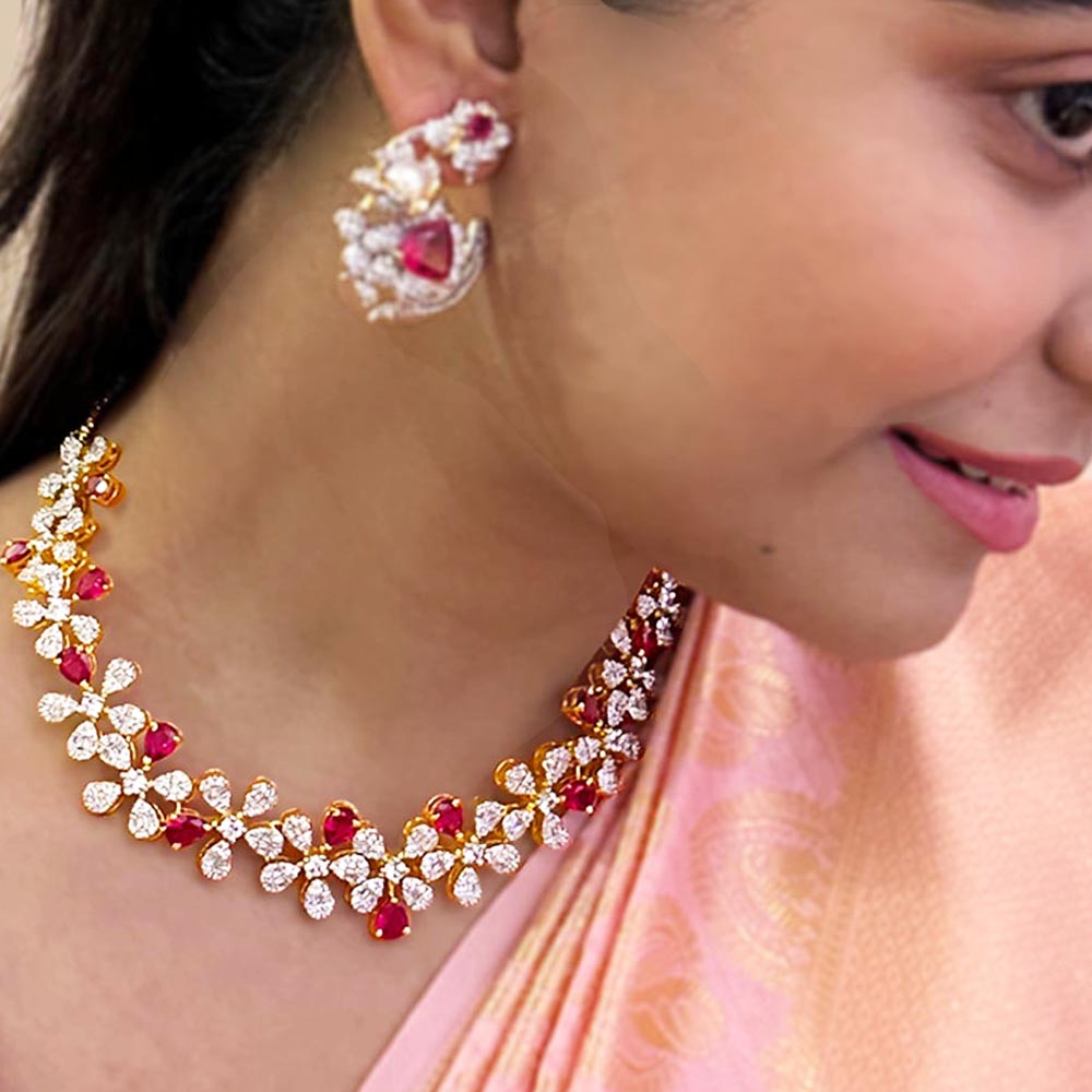 Floral CZ Diamond Necklace
