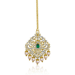 Dazzling Emerald CZ Diamond Bridal Mangtikka