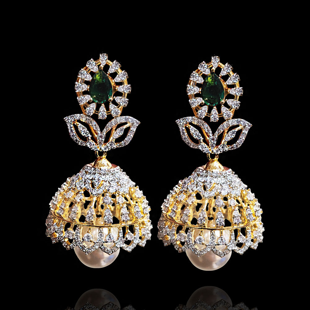 Delicate 18K Gold Polish Diamond Look Jhumki Earrings