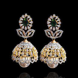 Delicate 18K Gold Polish Diamond Look Jhumki Earrings
