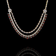 Delicate 2 Line Necklace + Earrings Set with Diamond & Ruby Look