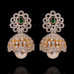 Delicate Small Buttalu South Indian Diamond Look Jhumka Earrings