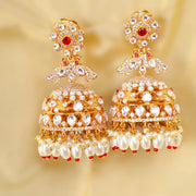 Designer Antique Peacock Victorian Polki Look Big Jhumka Earrings
