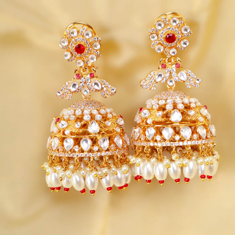 Designer Antique Peacock Victorian Polki Look Big Jhumka Earrings