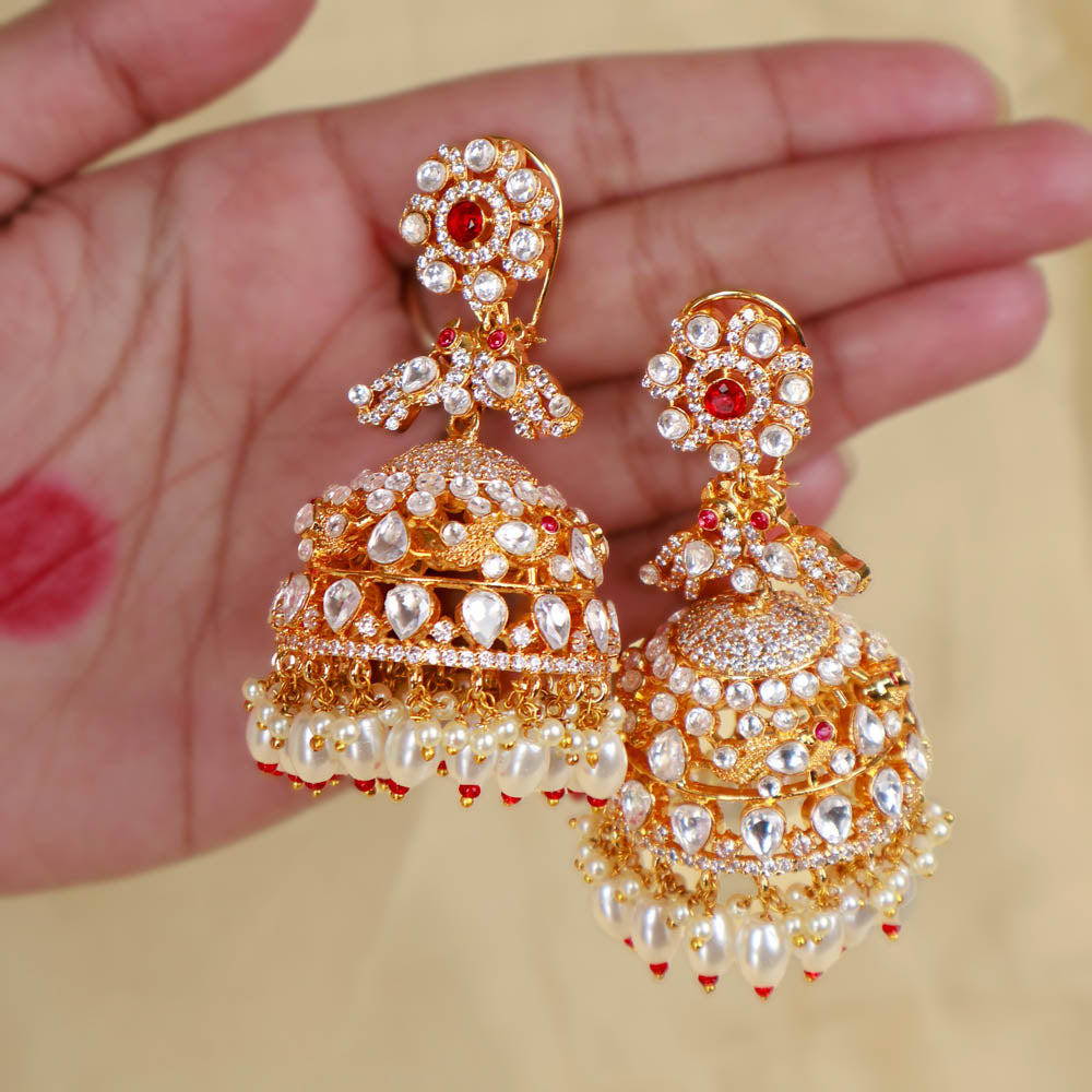 Designer Antique Peacock Victorian Polki Look Big Jhumka Earrings