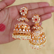 Designer Antique Peacock Victorian Polki Look Big Jhumka Earrings
