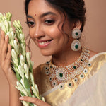 Detachable Bridal Choker Necklace with Emerald Look Stones in Silver