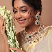 Detachable Bridal Choker Necklace with Emerald Look Stones in Silver