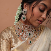 Detachable Bridal Choker Necklace with Emerald Look Stones in Silver
