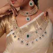 Detachable Bridal Choker Necklace with Emerald Look Stones in Silver