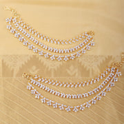 Diamond Look CZ Triple Layer Bridal Ear Chains in Gold Polish