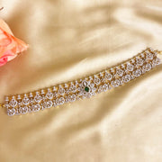 Diamond Look Choker Necklace with Emeralds and Detachable Pearl Pendant