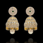 Diamond Look Jhumka Buttalu Earrings with Emerald Stones