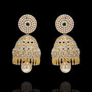 Diamond Look Jhumka Buttalu Earrings with Emerald Stones