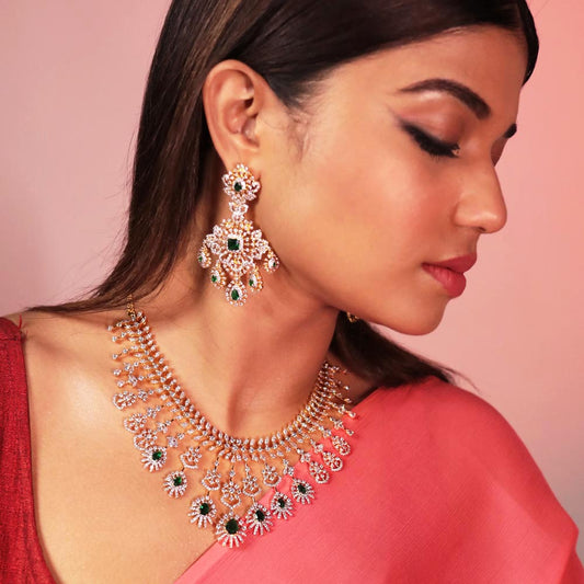 Diamond Look Necklace + Earring Set - An Ethereal & Graceful Design