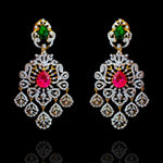Diamond Ruby Emerald Look Chandelier Bridal Earrings
