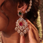Diamond Ruby Emerald Look Chandelier Bridal Earrings