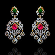 Diamond Ruby Emerald Look Chandelier Bridal Earrings