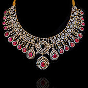 Diamond Ruby Emerald Look Heavy Short Haar Necklace