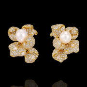 Diamond  White Pearl Look Earrings Top In 18Kt Gold Polish