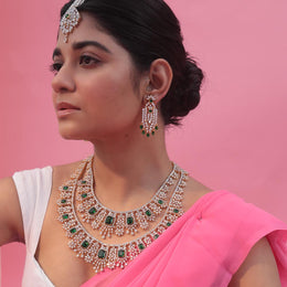 Diamond & Emerald Cascading Necklace - An Enchanted Forest Elegance