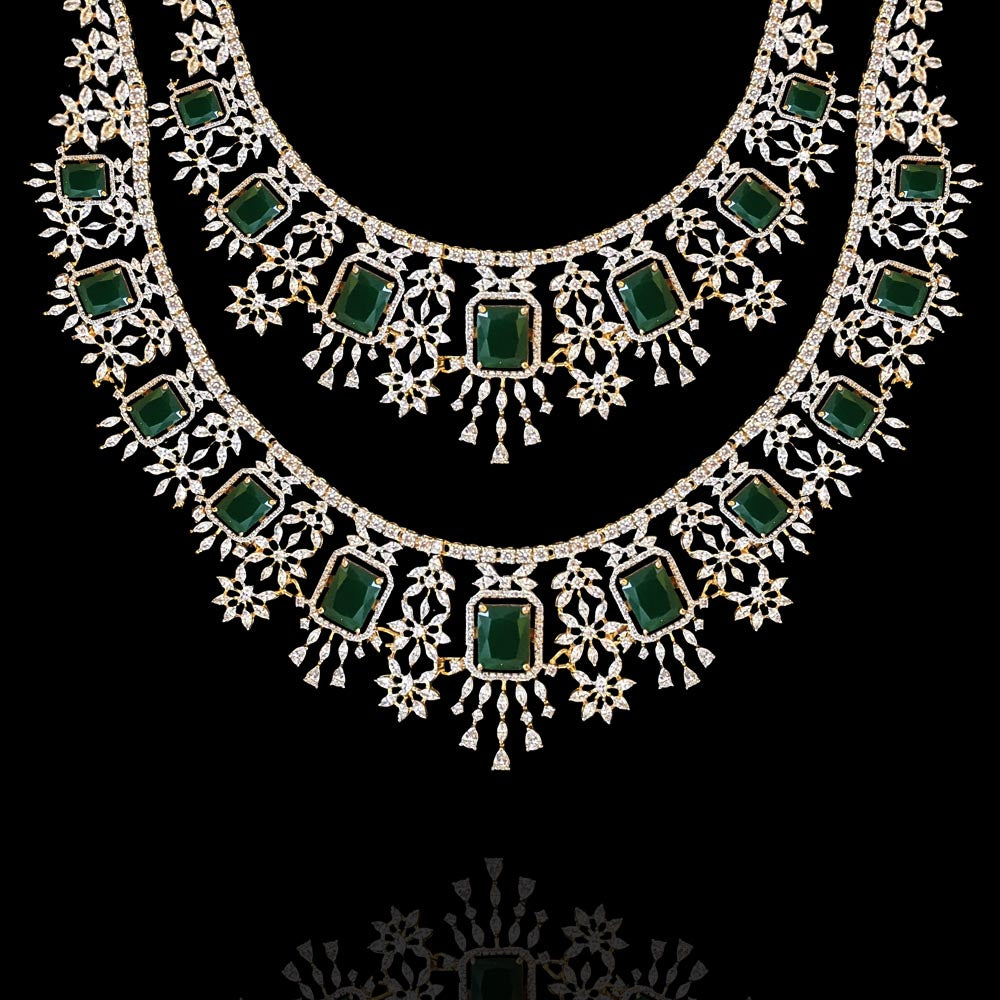 Diamond & Emerald Cascading Necklace - An Enchanted Forest Elegance ...