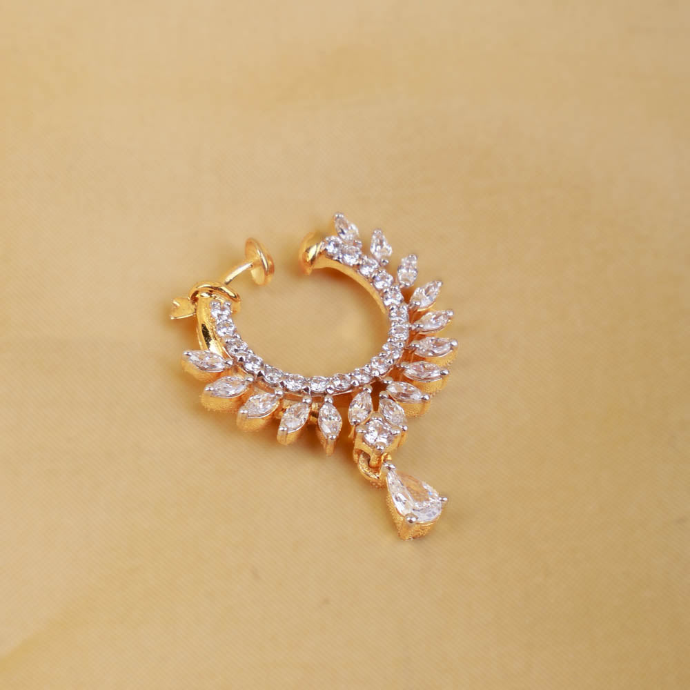 Diamond Look Gold Plated Bridal Nose Ring Design