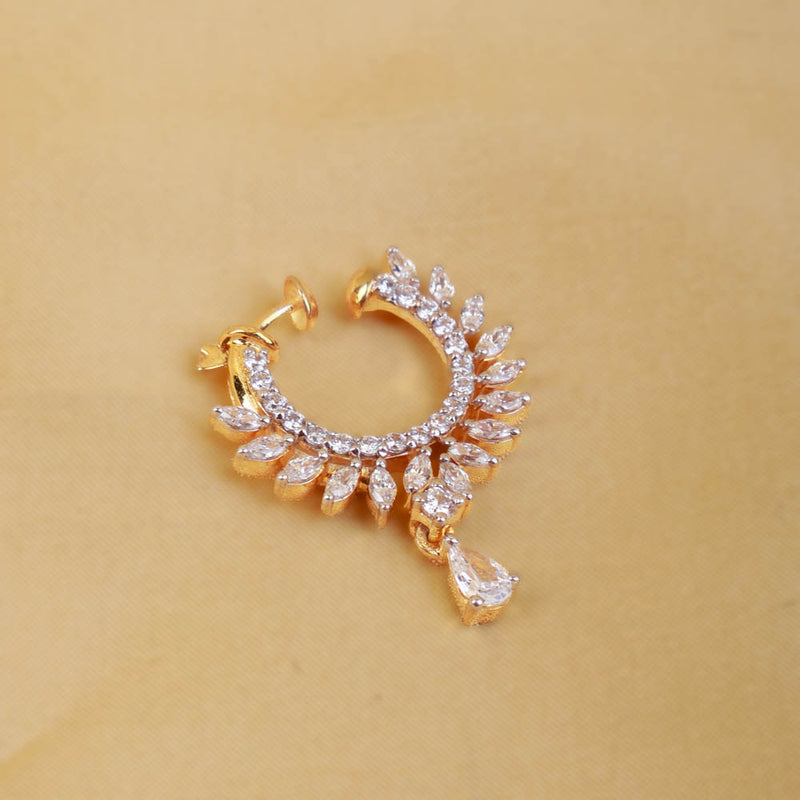 Diamond Look Gold Plated Bridal Nose Ring Design - Main Image