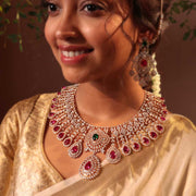 Diamond Ruby Emerald Look Heavy Short Haar Necklace
