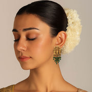 Divine Ram Darbar Temple Earrings with Emerald Bead Drops